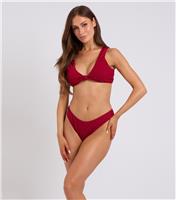 Women's Dark Red Textured Knot Front Bikini Top Urban Bliss New Look