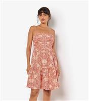 Women's Orange Printed Ruched Mini Dress Apricot New Look
