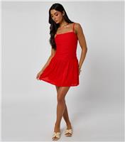 Women's Bright Red Pleated Mini Strappy Dress Urban Bliss New Look