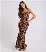 Women's Brown Leopard Print Satin Cowl Midaxi Dress Urban Bliss New Look
