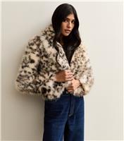 Women's Brown Animal Print Faux Fur Cropped Jacket New Look