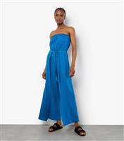 Women's Blue Wide Leg Bandeau Jumpsuit Apricot New Look