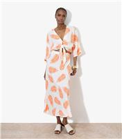 Women's White Palm Leaf Print Midi Skirt Apricot New Look