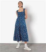 Women's Blue Floral Print Midi Dress Apricot New Look