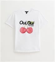 Women's Petite White Cherry Print Relaxed Tee New Look