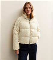 Women's Cream Corduroy Cropped Puffer Jacket New Look