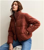 Women's Rust Corduroy Cropped Puffer Jacket New Look