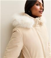 Women's Cream Hooded Puffer Jacket New Look