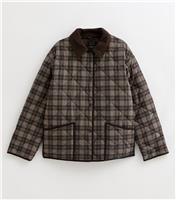 Women's Brown Checked Contrast Trim Quilted Barn Jacket New Look