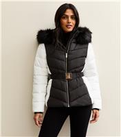 Women's Mink Contrast Sleeve Faux Fur Hood Ski Puffer Jacket New Look