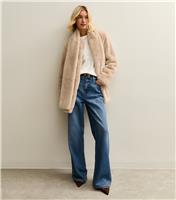 Women's Cream Faux Fur Jacket and Scarf Set New Look