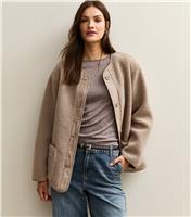 Women's Tall Mink Short Teddy Collarless Jacket New Look