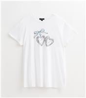 Women's White Heart Locket Print Relaxed Fit T-Shirt New Look