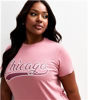 Women's Plus Size Light Pink Chicago Slogan Print T-Shirt Curves New Look
