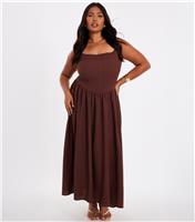 Women's Plus Size Dark Brown Drop Waist Midaxi Dress Curves Quiz New Look