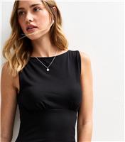 Women's Black Jersey Ruched Bust Slash Neck Vest Top New Look