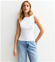 Women's White Jersey Ruched Bust Slash Neck Vest Top New Look