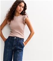 Women's Mink Ribbed Frill Sleeve Vest New Look