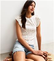 Women's Cream Floral Print Frilly Sleeve Vest New Look