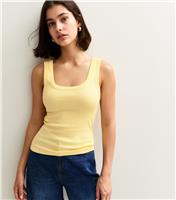 Women's Light Yellow Wide Strap Scoop Neck Ribbed Vest New Look