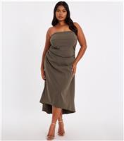 Women's Plus Size Dark Khaki Bandeau Midi Dress Curves Quiz New Look