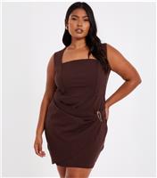 Women's Plus Size Dark Brown Square Neck Mini Dress Curves Quiz New Look