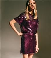 Women's Dark Burgundy Sequin Mini Skirt New Look