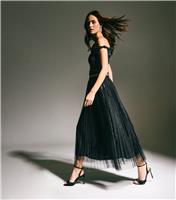 Women's Black Sequin Tulle Midi Skirt New Look