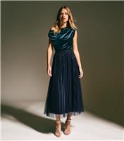 Women's Navy Sequin Tulle Midi Skirt New Look