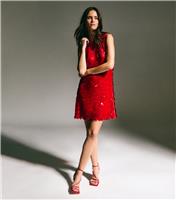 Women's Bright Red Sequin Embellished Mini Shift Dress New Look