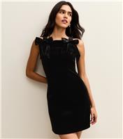 Women's Black Velvet Bow Appliqu Mini Dress New Look