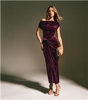 Women's Dark Burgundy Velvet Off The Shoulder Knot Waist Maxi Dress New Look