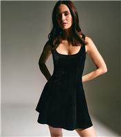Women's Black Velvet Fit and Flare Micro Dress New Look