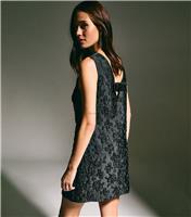 Women's Black Metallic Floral Jacquard A-Line Mini Shift Dress New Look