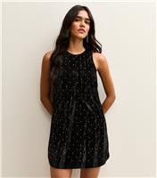 Women's Black Diamante Embellished Velvet Mini Dress New Look