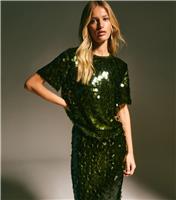 Women's Light Khaki Sequinned Short Sleeve Top New Look