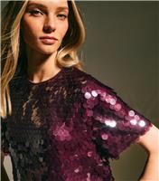 Women's Dark Burgundy Sequinned Short Sleeve Top New Look