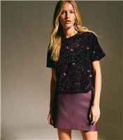 Women's Burgundy Velvet Sequin Embellished T-Shirt New Look