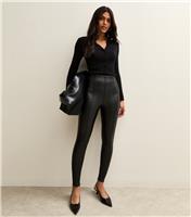 Women's Black Faux Leather High Waisted Leggings New Look