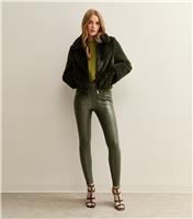 Women's Khaki Faux Leather High Waisted Leggings New Look