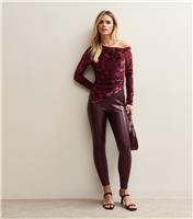 Women's Petite Burgundy Faux Leather Leggings New Look