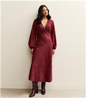 Women's Dark Burgundy Floral Long Sleeve Midi Dress New Look