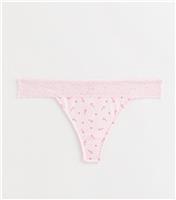 Women's Pink Candy Cane Print Lace Trimmed Thong New Look