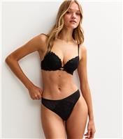 Women's Black Lace Trimmed Sequin Embellished Thong New Look