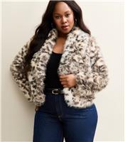 Women's Plus Size Brown Animal Print Faux Fur Jacket Curves New Look