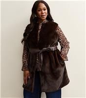 Women's Plus Size Brown Faux Faux Belted Gilet Curves New Look
