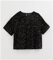 Women's Plus Size Black Sequinned Top Curves New Look