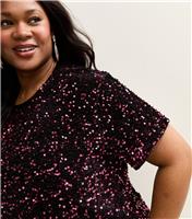 Women's Plus Size Burgundy Sequinned Top Curves New Look