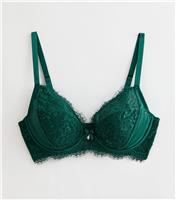 Women's Dark Green DD+ Lace Padded Demi Bra New Look