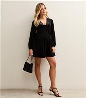 Women's Maternity Black Velvet Long Sleeve Mini Dress New Look